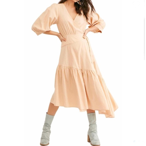 Free People Dresses & Skirts - Free People Cream Beige Linen Don’t Mind If You Do Midi Dress XS